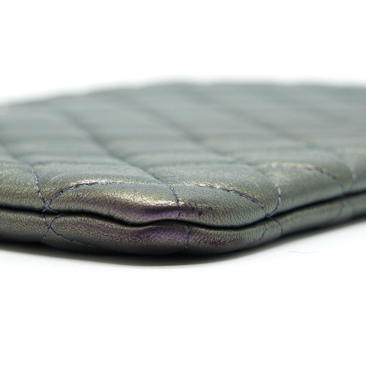 Chanel Quilted Leather Clutch Bag in Metallic Purple