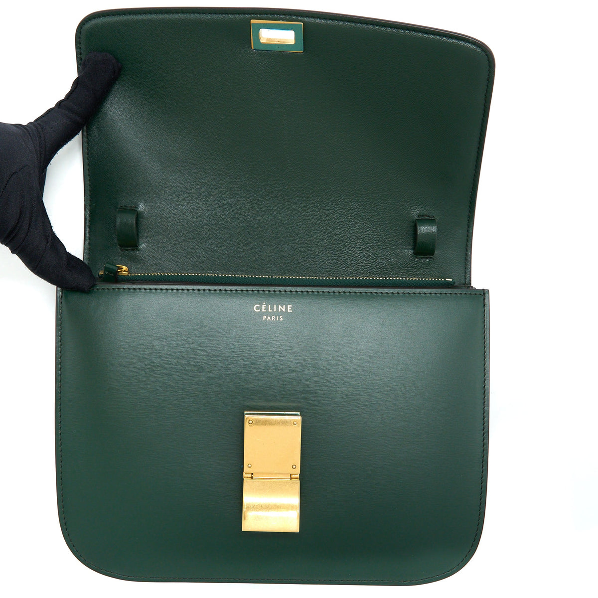 Celine Medium Classic Box Bag Calfskin Green GHW