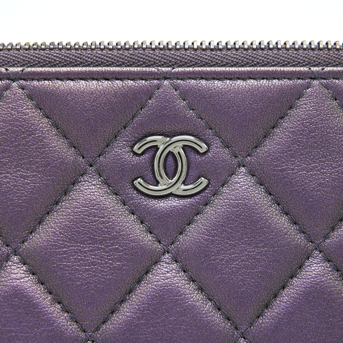 Chanel Quilted Leather Clutch Bag in Metallic Purple