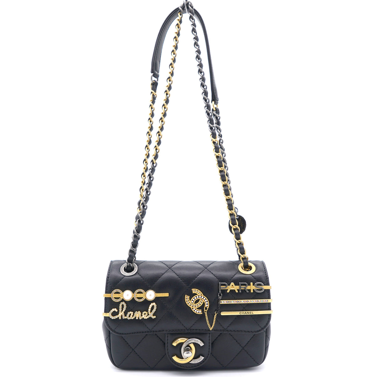 Chanel Lambskin Quilted Coco Clips Mini Flap Bag Black