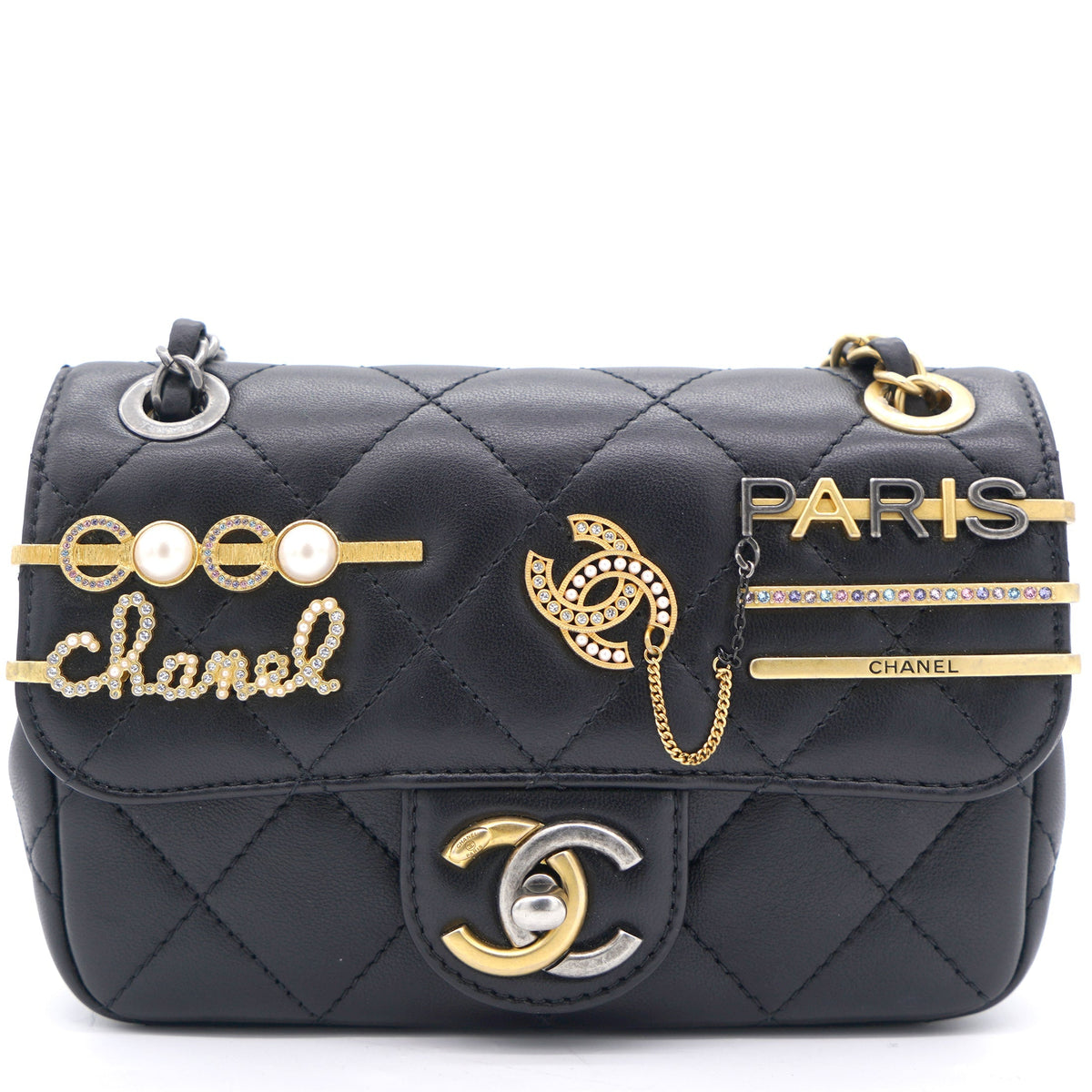 Chanel Lambskin Quilted Coco Clips Mini Flap Bag Black