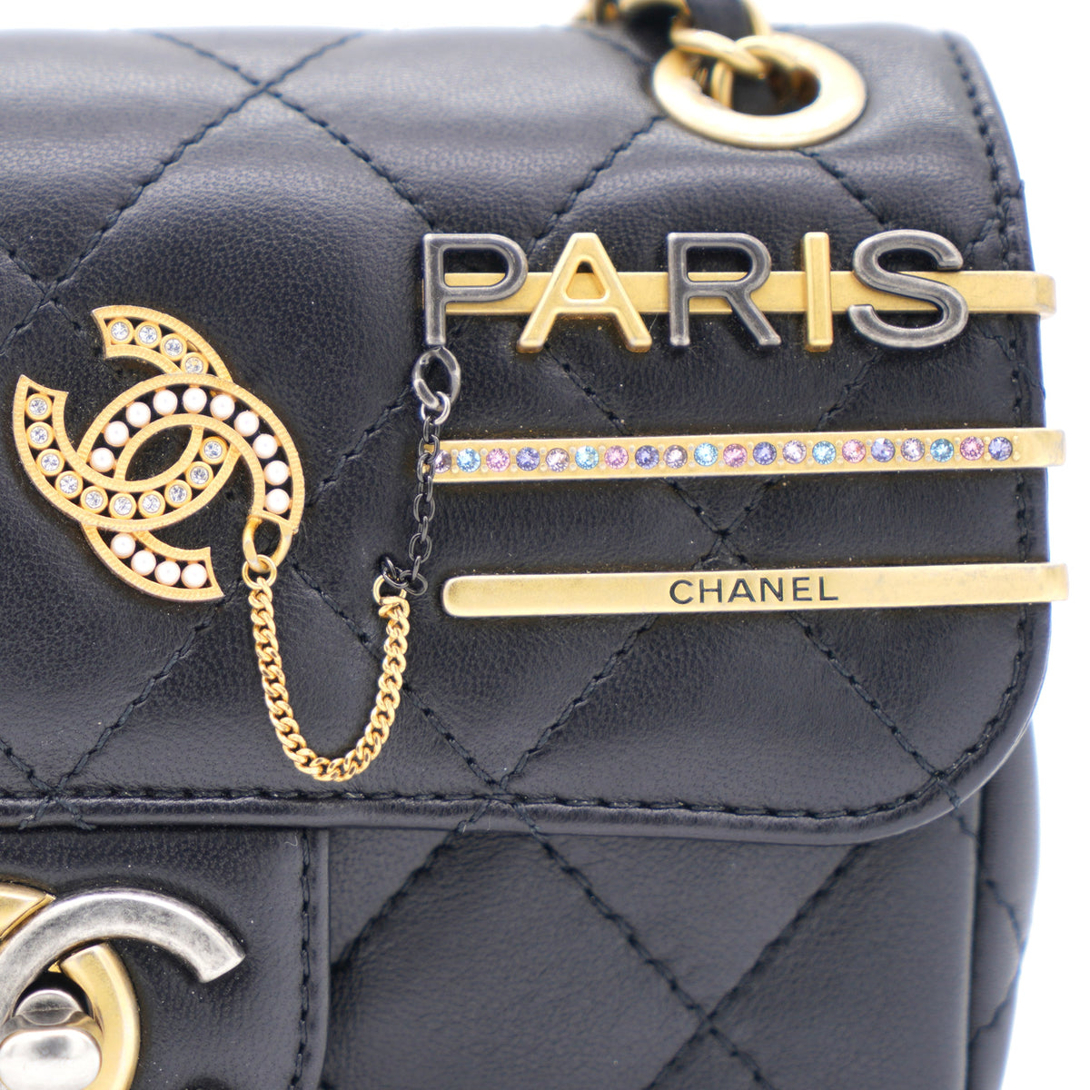 Chanel Lambskin Quilted Coco Clips Mini Flap Bag Black