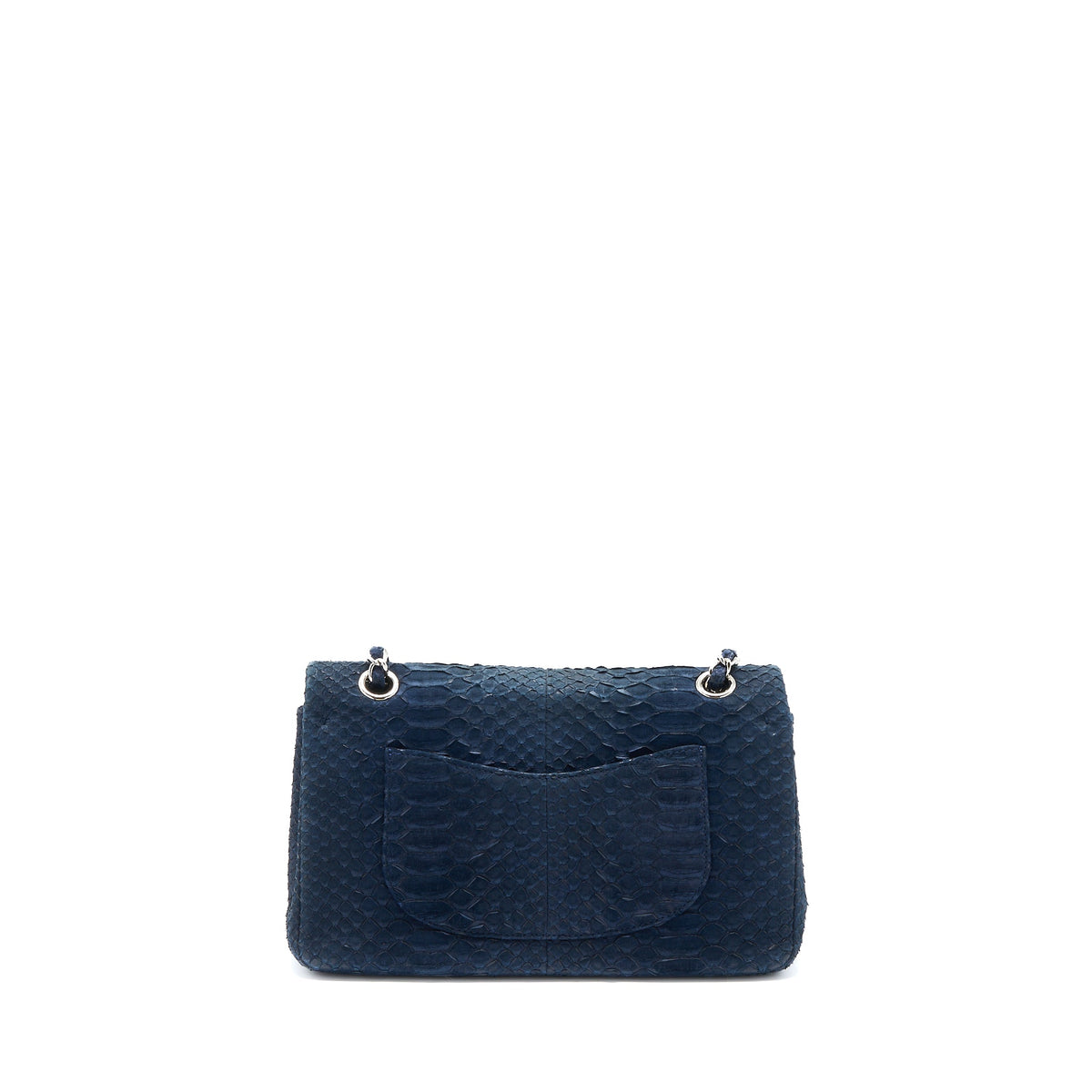 Chanel Medium Classic Double Flap Bag Python Dark Blue SHW