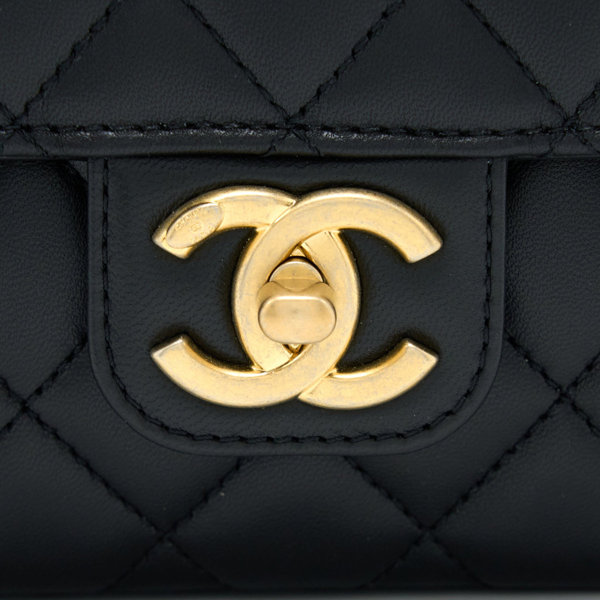 Chanel Seasonal Flap Bag with Detail Chain Lambskin Black Brushed GHW (Microchip)