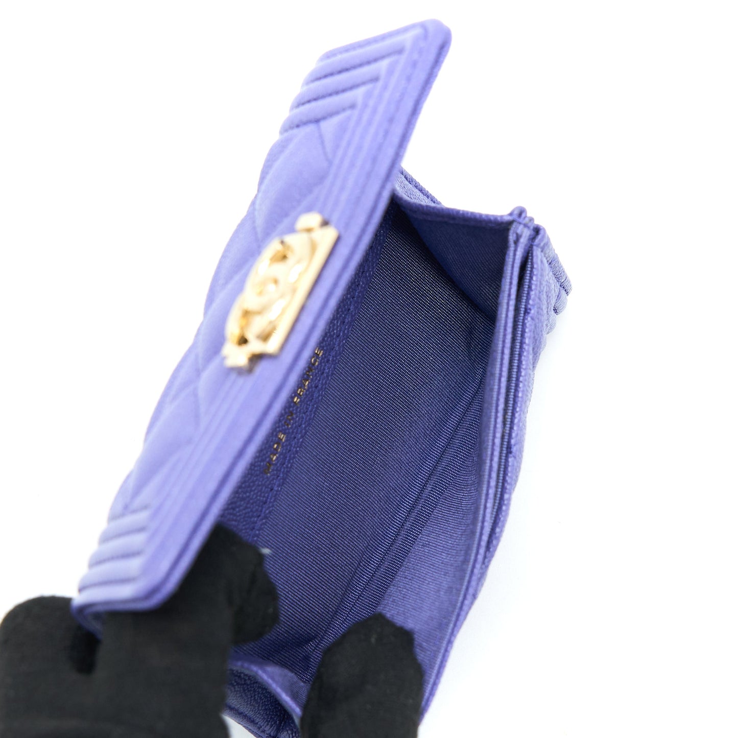Chanel Boy  Holder Caviar Purple LGHW