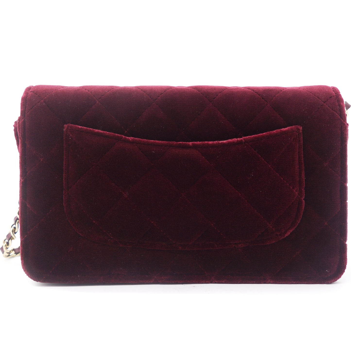 Chanel Velvet Quilted Pearl Crush Wallet On Chain WOC Burgundy
