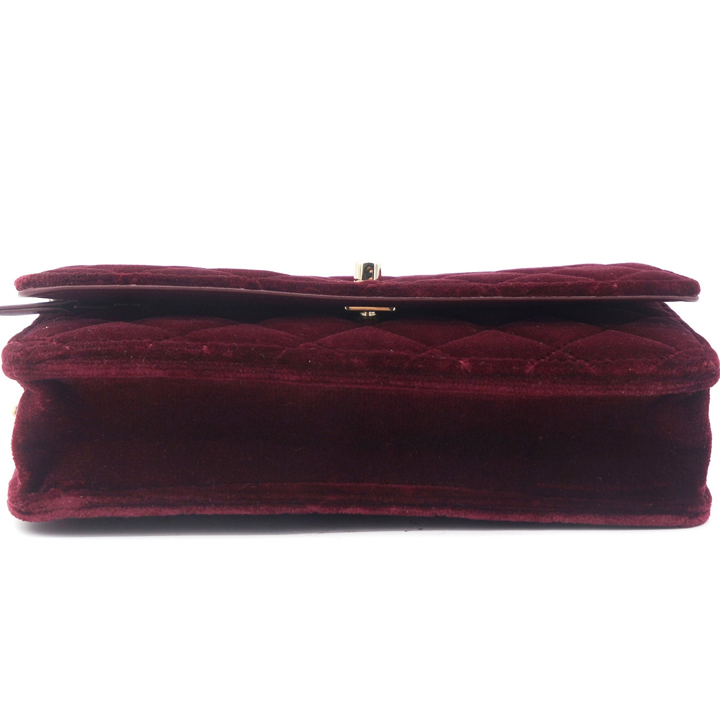 Chanel Velvet Quilted Pearl Crush Wallet On Chain WOC Burgundy