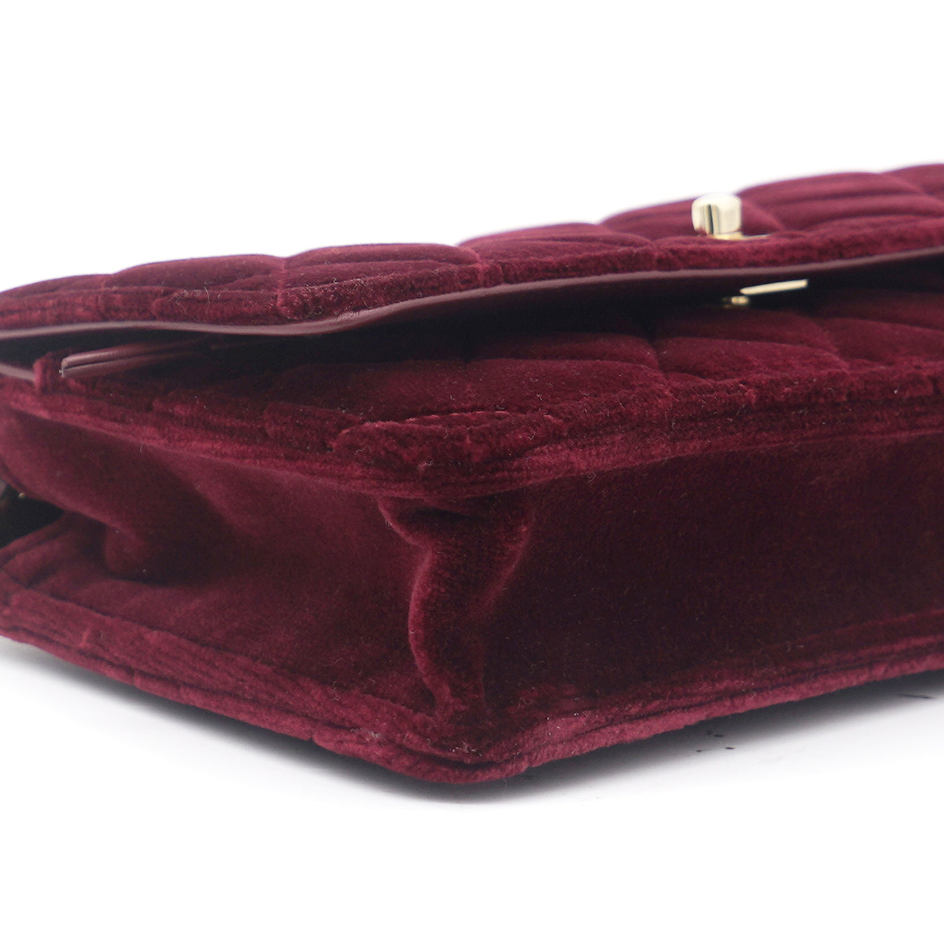 Chanel Velvet Quilted Pearl Crush Wallet On Chain WOC Burgundy