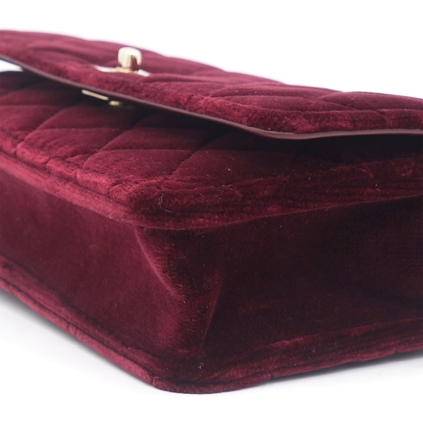 Chanel Velvet Quilted Pearl Crush Wallet On Chain WOC Burgundy