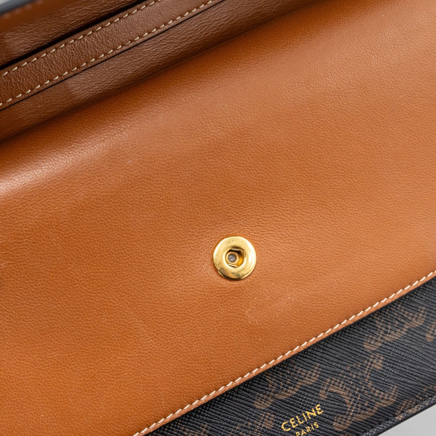 Celine Wallet On Strap Triomphe Canvas/Smooth Lambskin Tan GHW