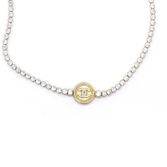 Chanel Crystal CC Chain Short Necklace Gold