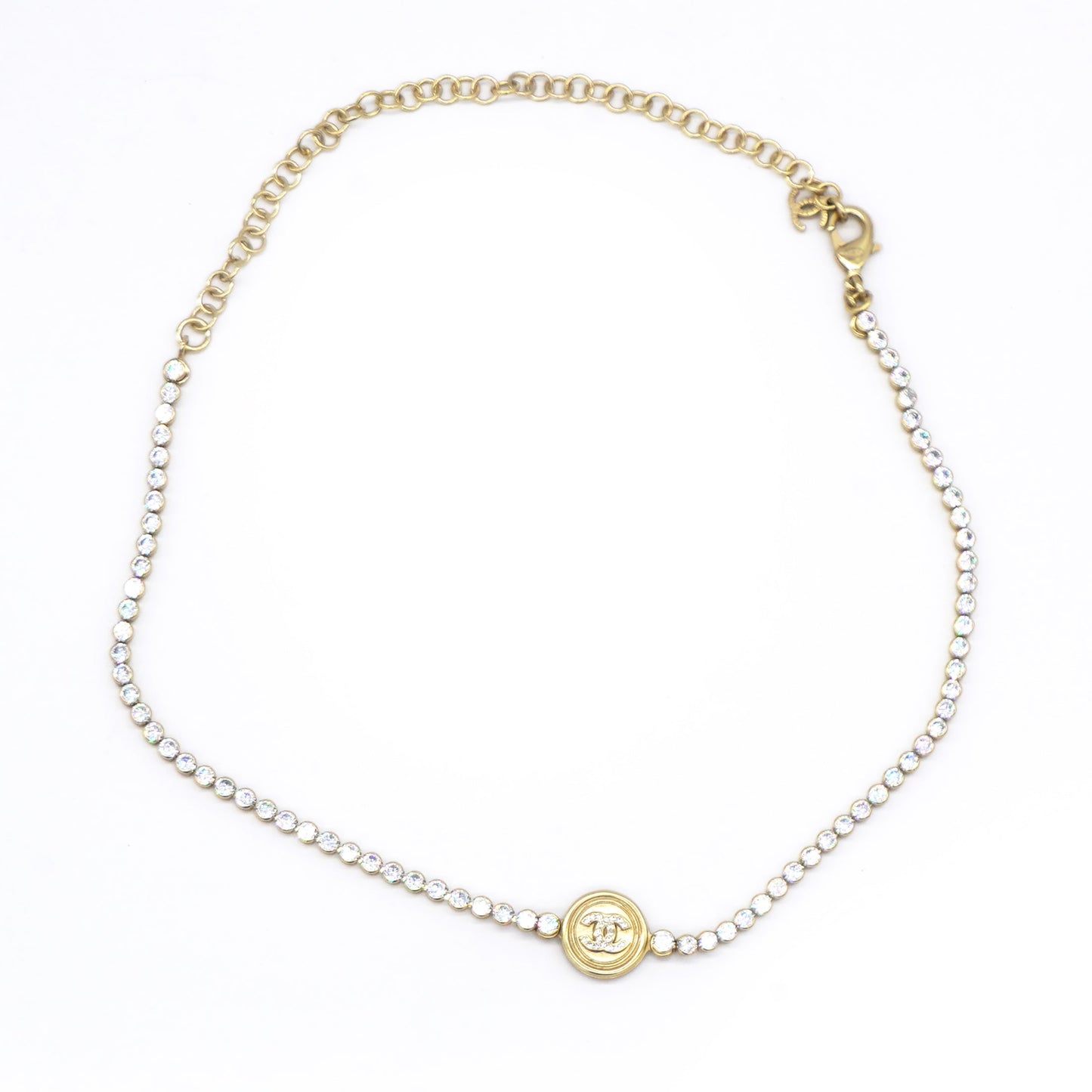 Chanel Crystal CC Chain Short Necklace Gold