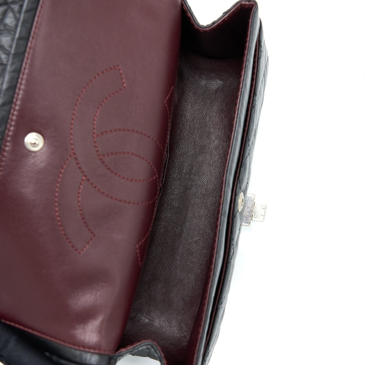 Chanel Small 2.55 Reissue Flap Bag Aged Calfskin Black With Ruthenium Hardware