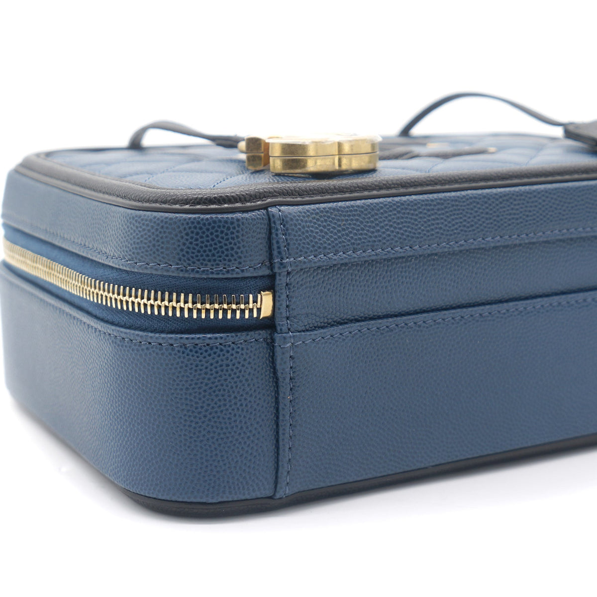 Chanel Navy/Black Quilted Caviar Leather Medium CC Filigree Vanity Case Bag