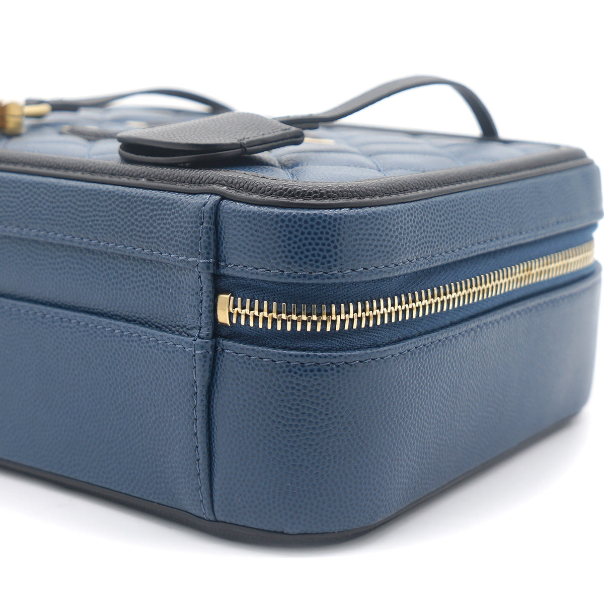 Chanel Navy/Black Quilted Caviar Leather Medium CC Filigree Vanity Case Bag