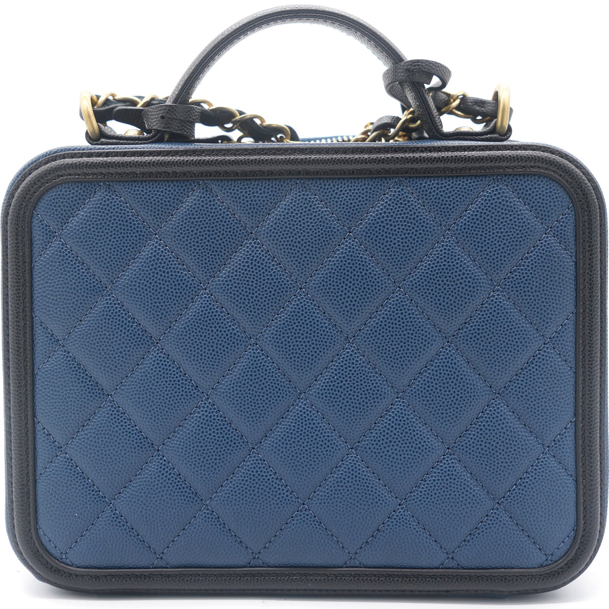 Chanel Navy/Black Quilted Caviar Leather Medium CC Filigree Vanity Case Bag