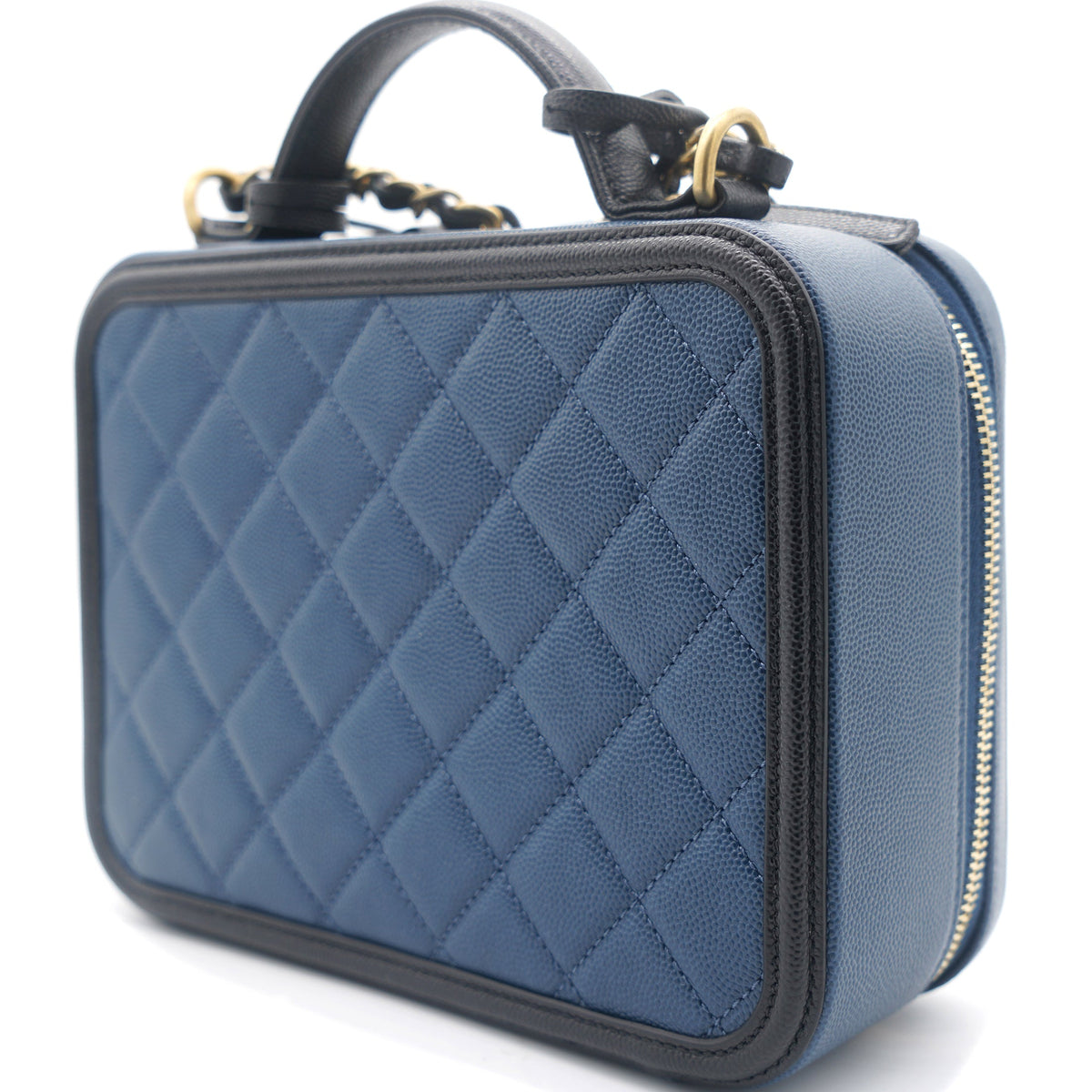 Chanel Navy/Black Quilted Caviar Leather Medium CC Filigree Vanity Case Bag