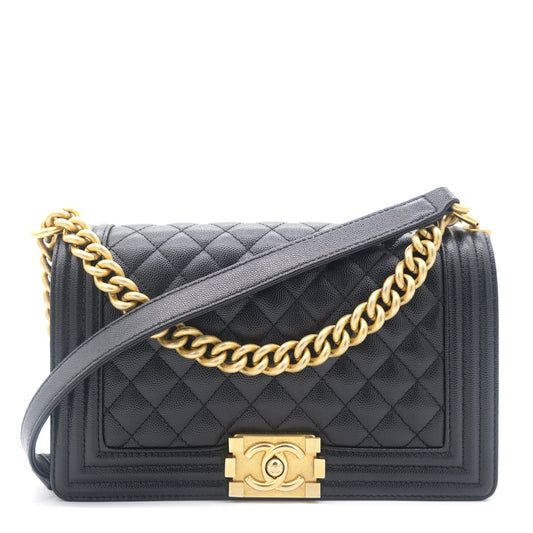 Chanel Black Caviar Quilted Old Medium Boy Flap
