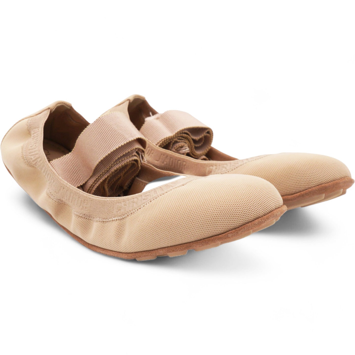 Dior Micro Mesh Academy Lace-Up Ballerina Flats Nude 38.5