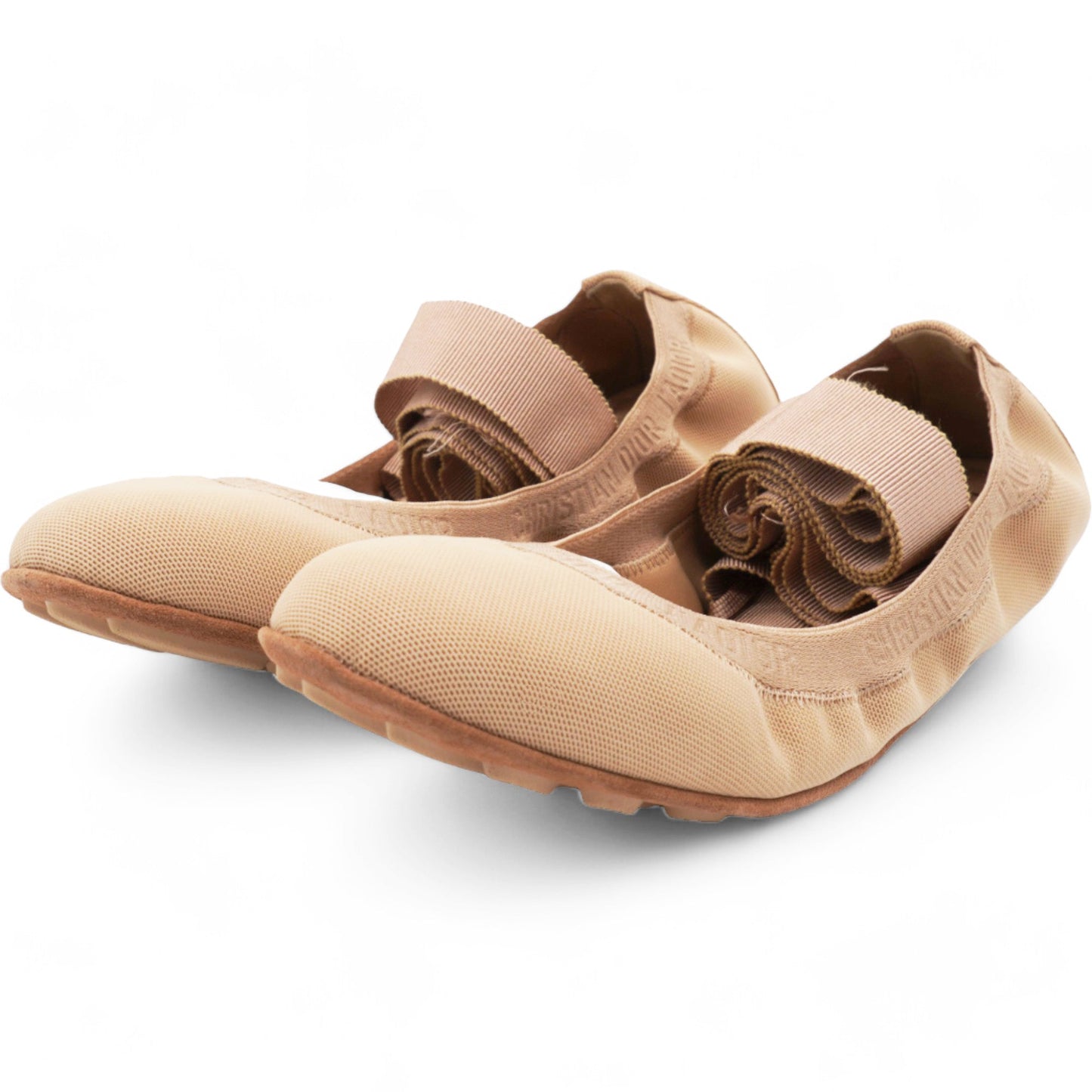 Dior Micro Mesh Academy Lace-Up Ballerina Flats Nude 38.5