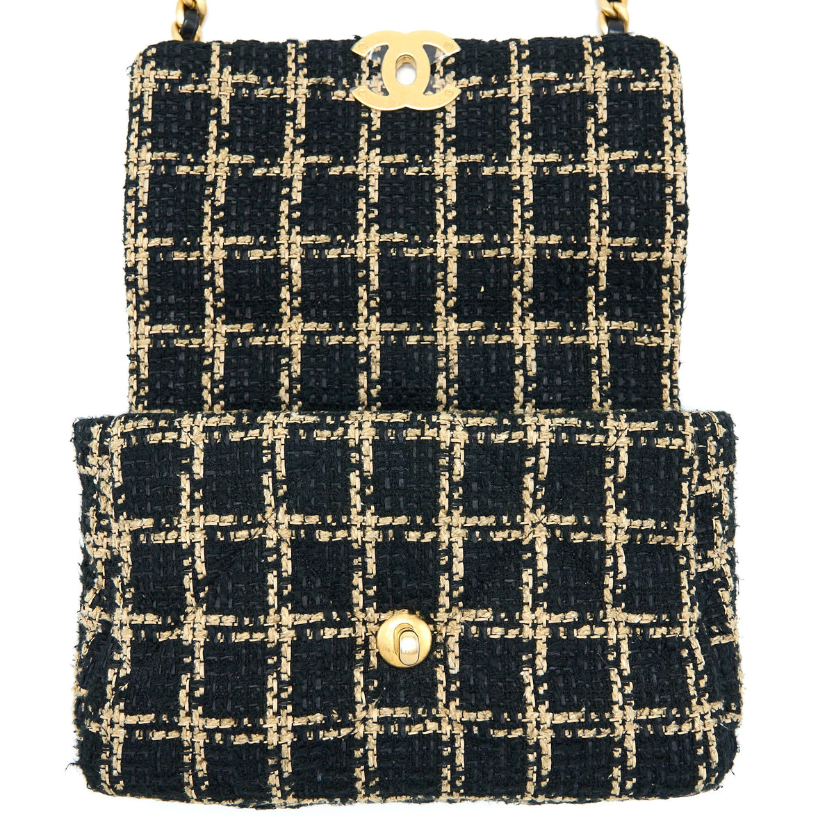 Chanel Tweed Small 19 Flap Bag Black/Gold With Multicolour Hardware