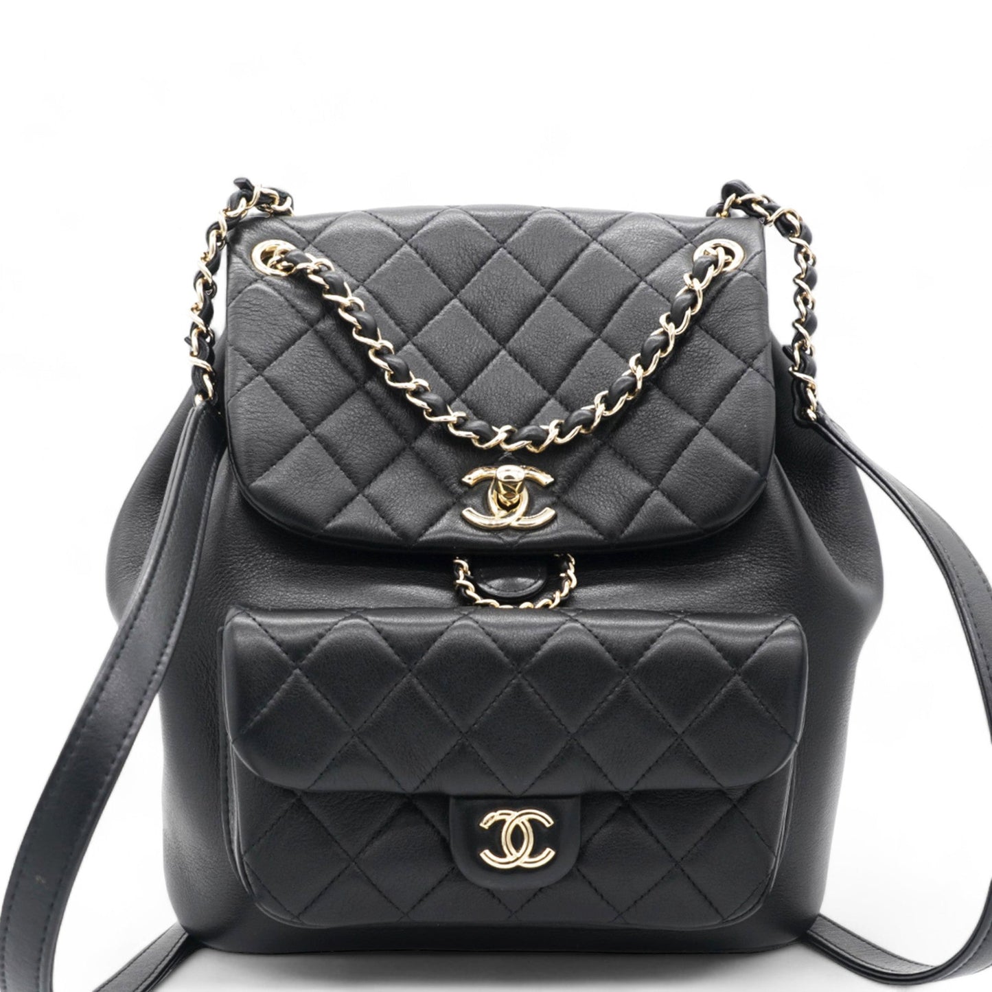 Chanel Lambskin Quilted Duma Drawstring Backpack Black Large