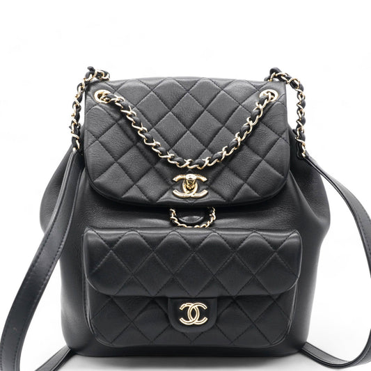 Chanel Lambskin Quilted Duma Drawstring Backpack Black Large