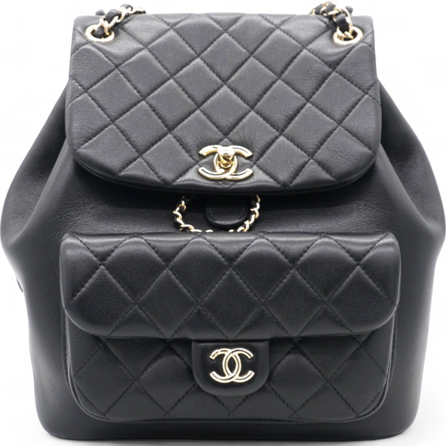 Chanel Lambskin Quilted Duma Drawstring Backpack Black Large