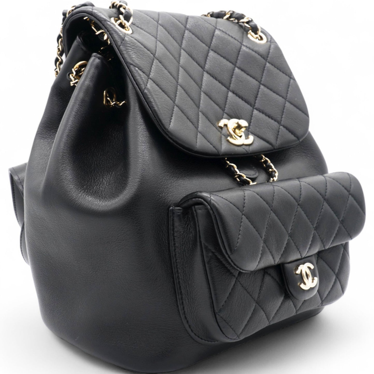 Chanel Lambskin Quilted Duma Drawstring Backpack Black Large