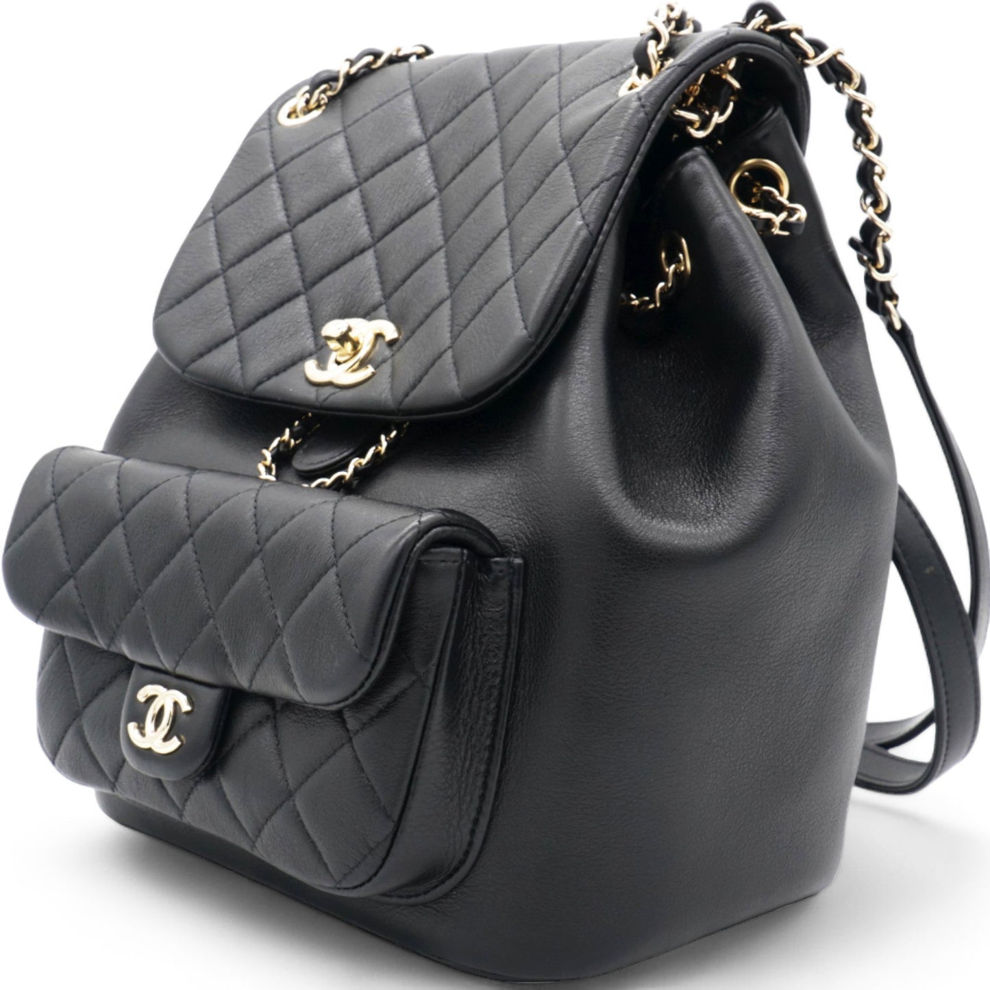 Chanel Lambskin Quilted Duma Drawstring Backpack Black Large