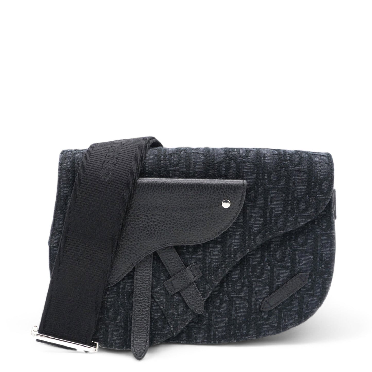 Dior Trotter Saddle Shoulder Waist Bag Black Canvas Leather