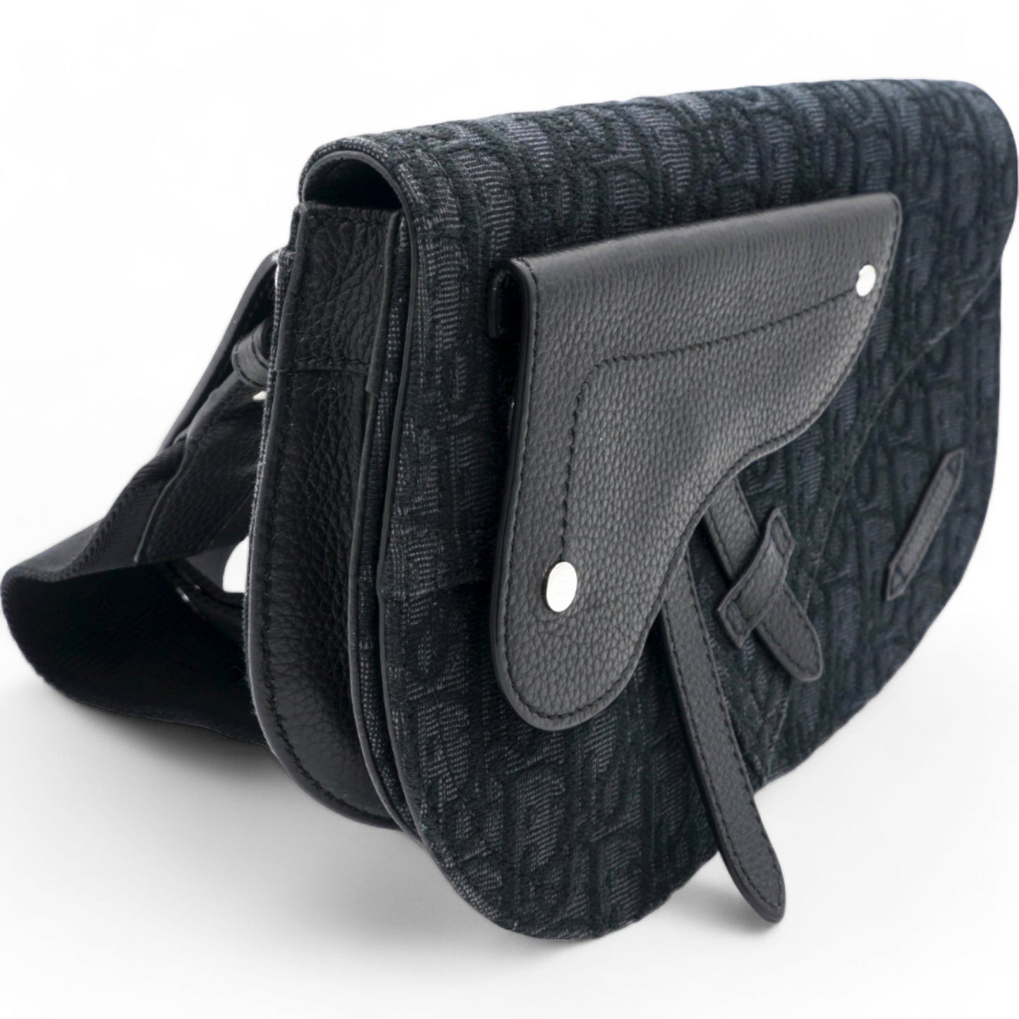 Dior Trotter Saddle Shoulder Waist Bag Black Canvas Leather