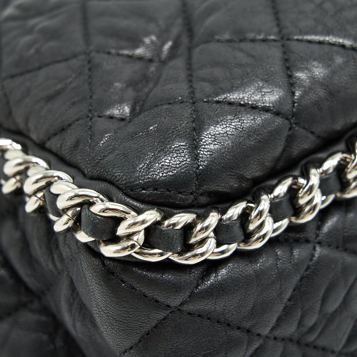 Chanel Quilted Leather Chain Around Maxi Black Ruthenium Hardware
