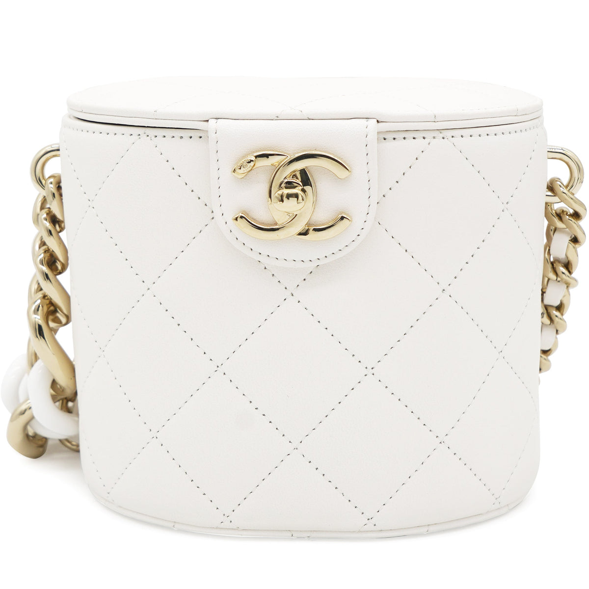 Chanel Lambskin Resin Elegant Chain Vanity Case White