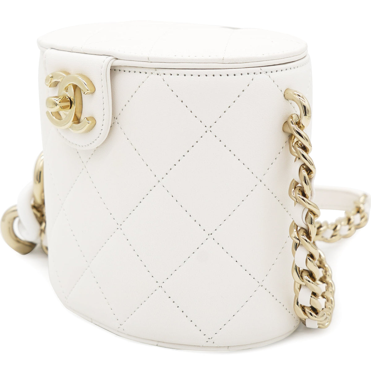 Chanel Lambskin Resin Elegant Chain Vanity Case White