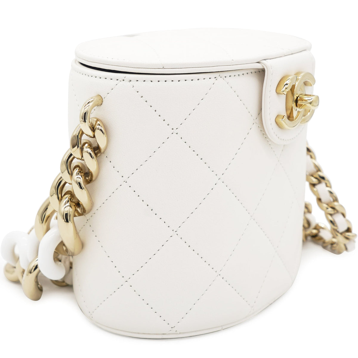 Chanel Lambskin Resin Elegant Chain Vanity Case White