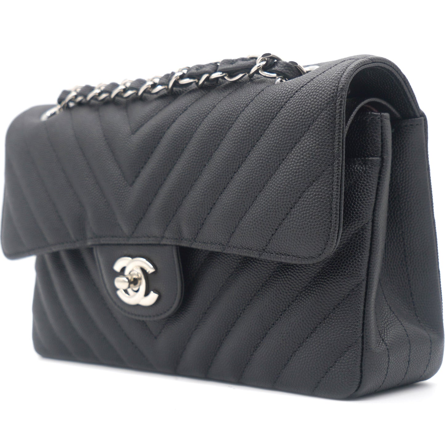 Chanel Caviar Chevron Quilted Small Double Flap Black