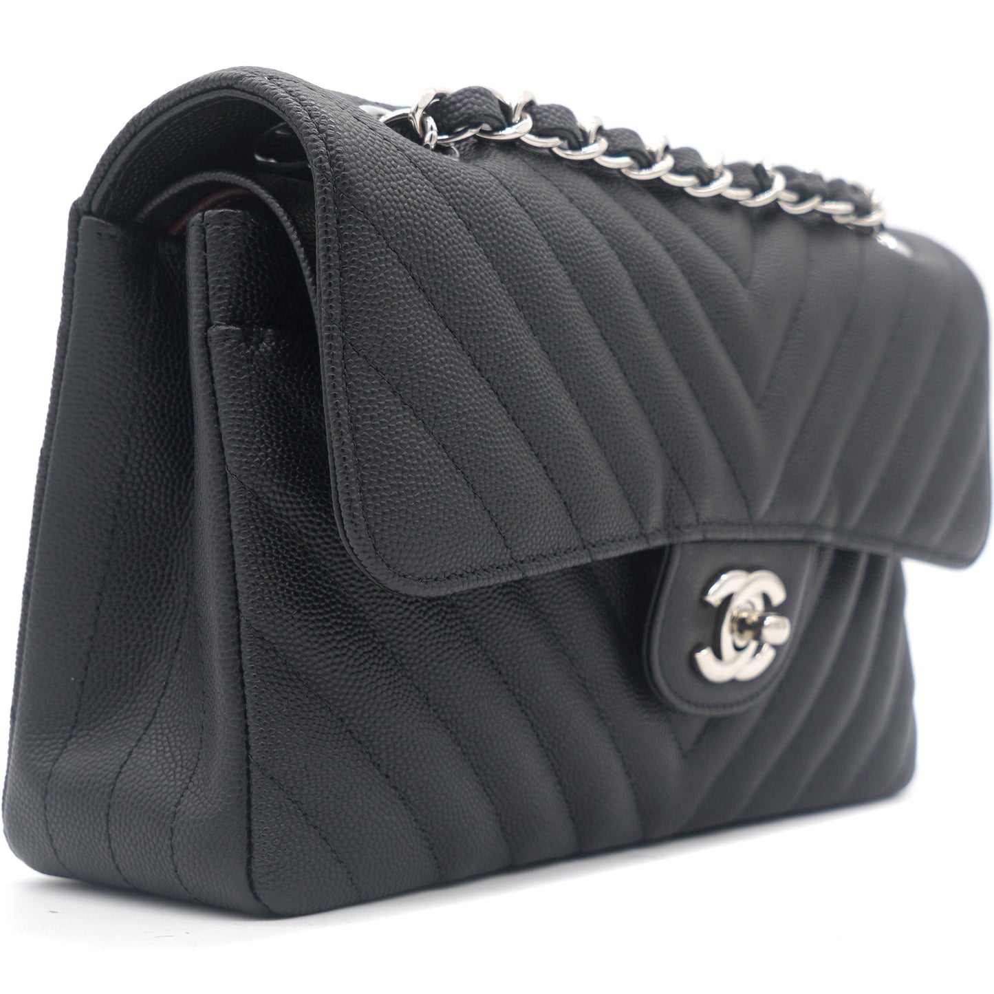 Chanel Caviar Chevron Quilted Small Double Flap Black