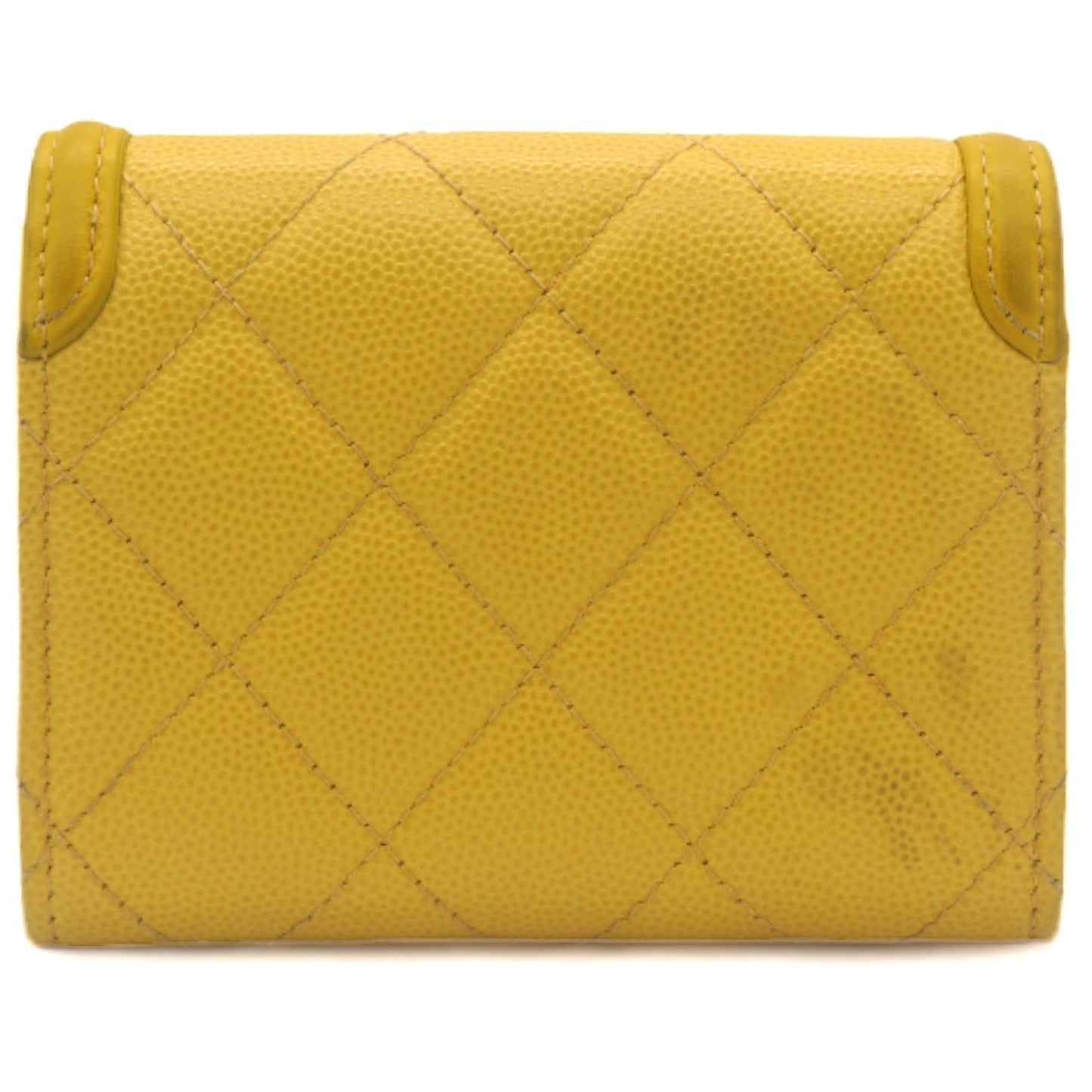 Chanel Caviar Quilted Filigree Flap Card Holder Yellow