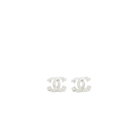 Chanel 23P CC Logo Earrings Crystal Silver Tone