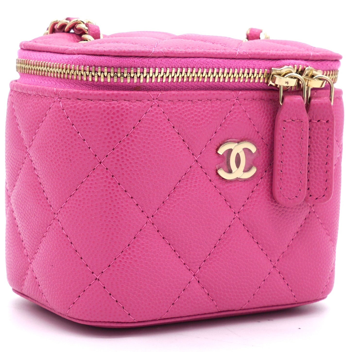 Chanel Caviar Quilted Small Vertical Coco Beauty Vanity Case With Chain Pink