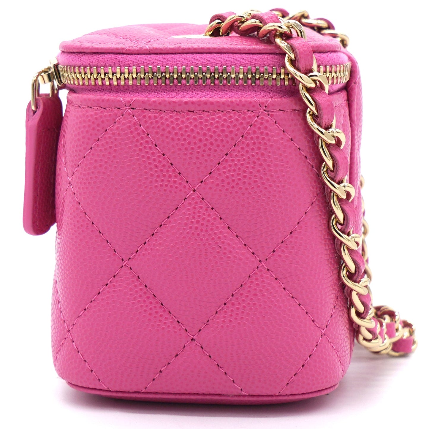 Chanel Caviar Quilted Small Vertical Coco Beauty Vanity Case With Chain Pink