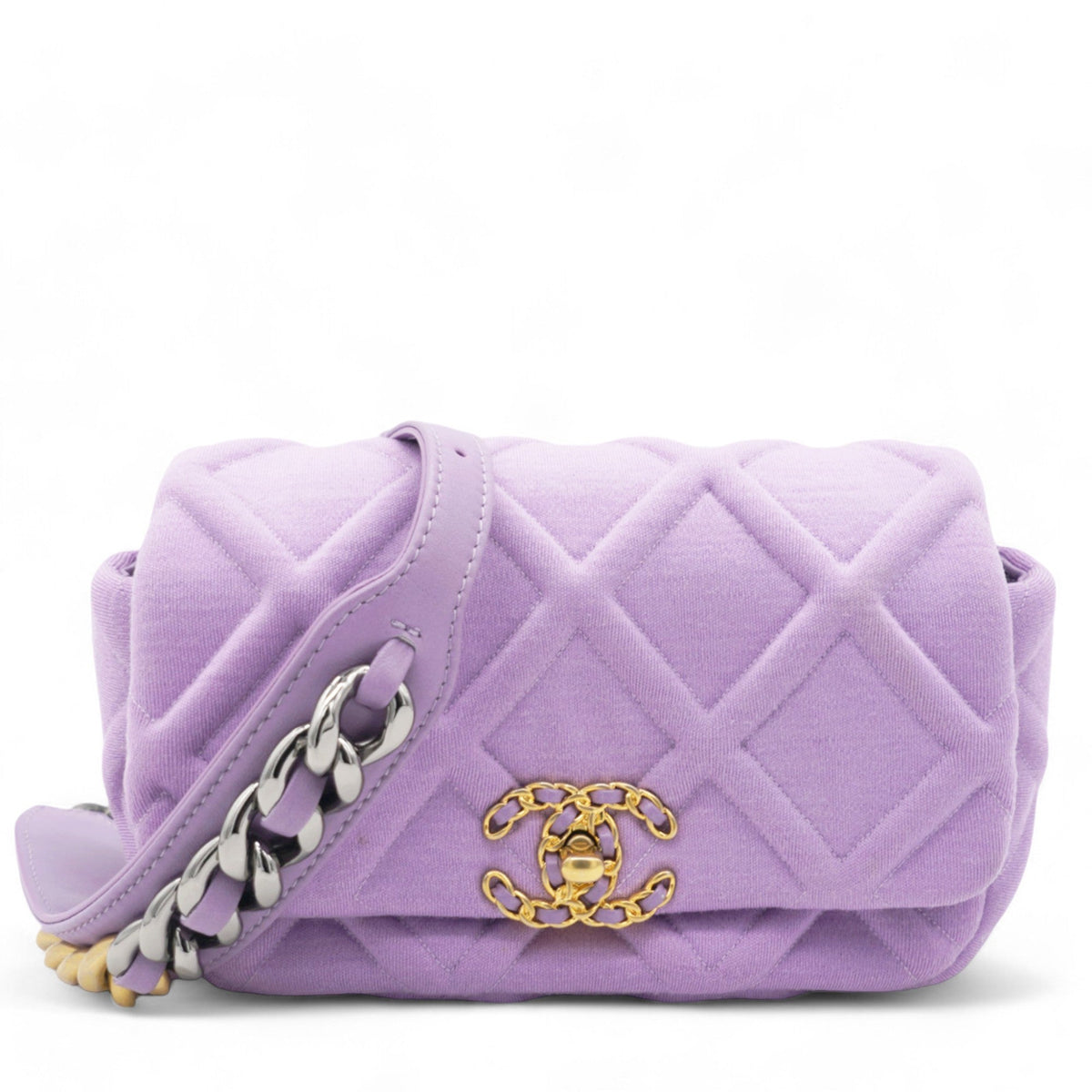 Chanel Jersey Lambskin Quilted Medium Chanel 19 Light Flap Purple