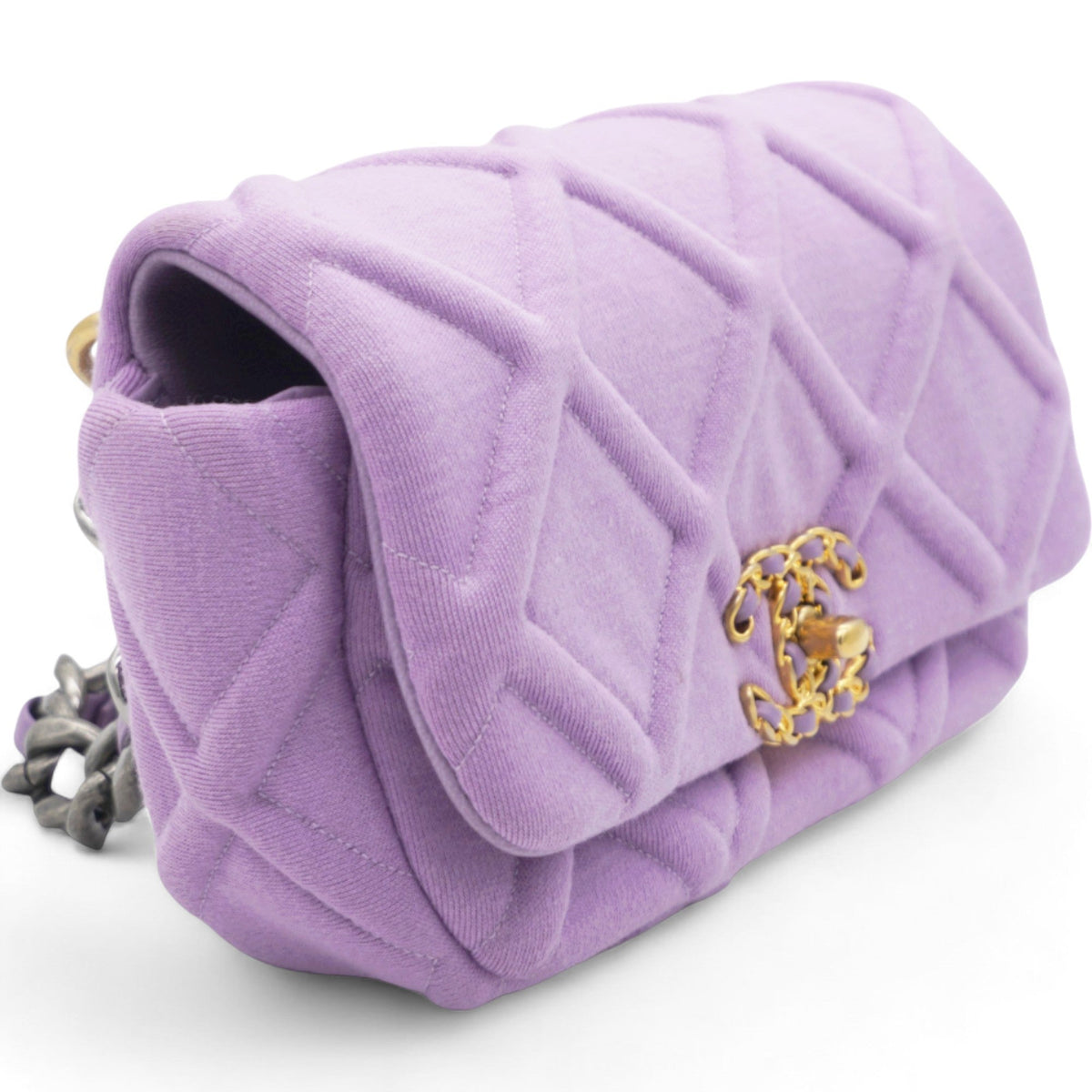 Chanel Jersey Lambskin Quilted Medium Chanel 19 Light Flap Purple