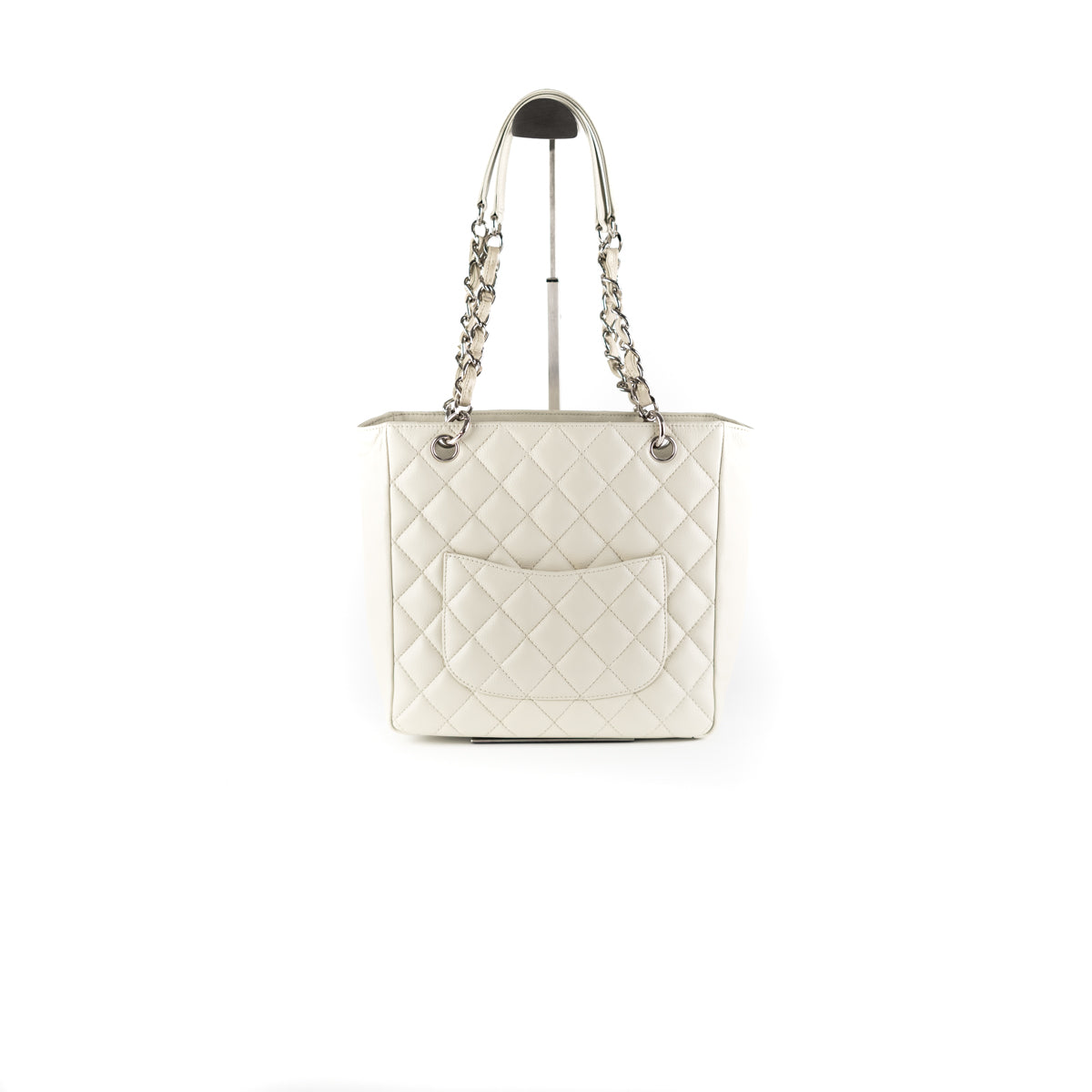 Chanel Quilted Caviar Petite Shopping Tote Cream (Olive undertone)
