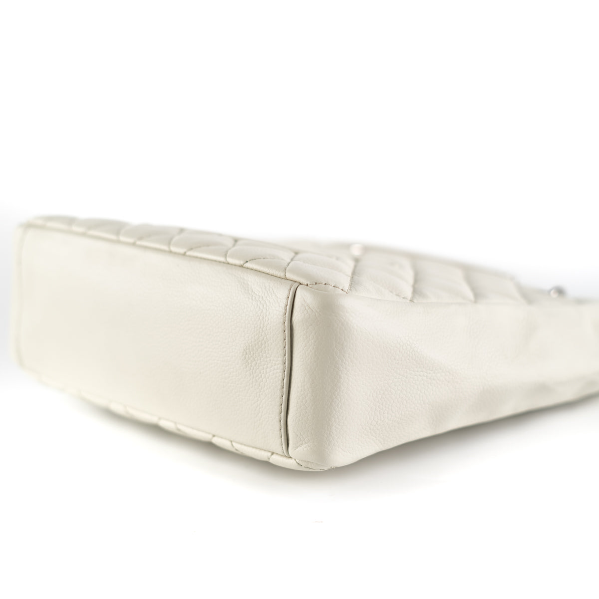 Chanel Quilted Caviar Petite Shopping Tote Cream (Olive undertone)