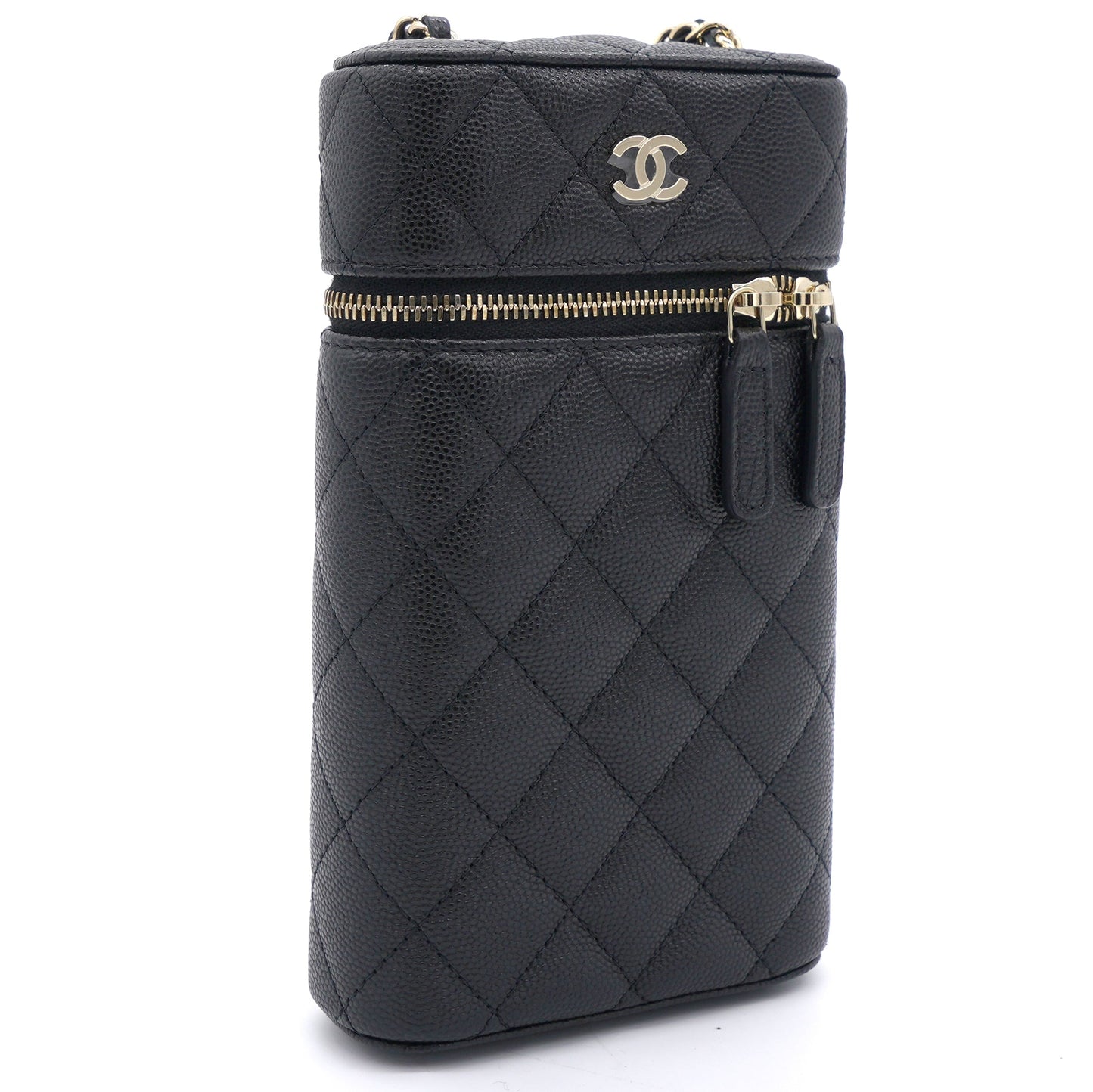 Chanel Caviar Quilted Small Vertical Vanity Case With Chain Black