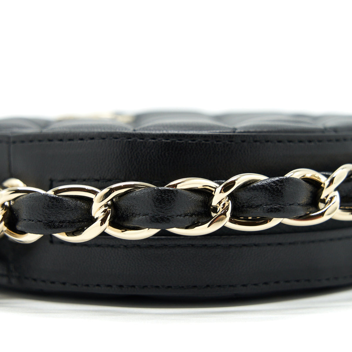 Chanel Round Clutch With Chain Lambskin Black LGHW