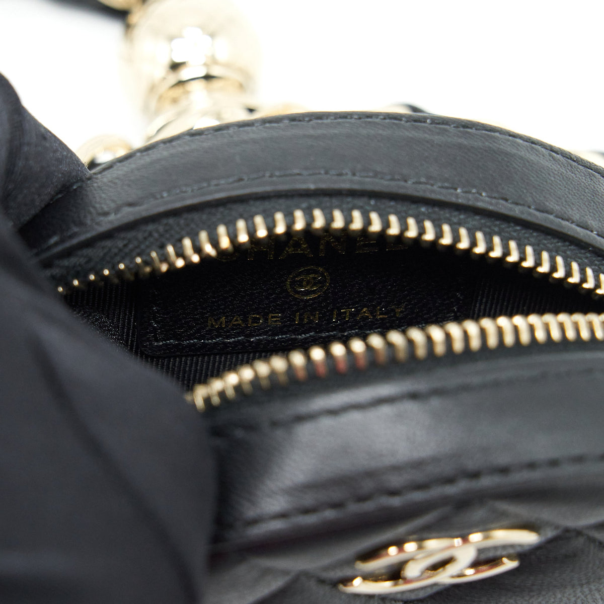 Chanel Round Clutch With Chain Lambskin Black LGHW