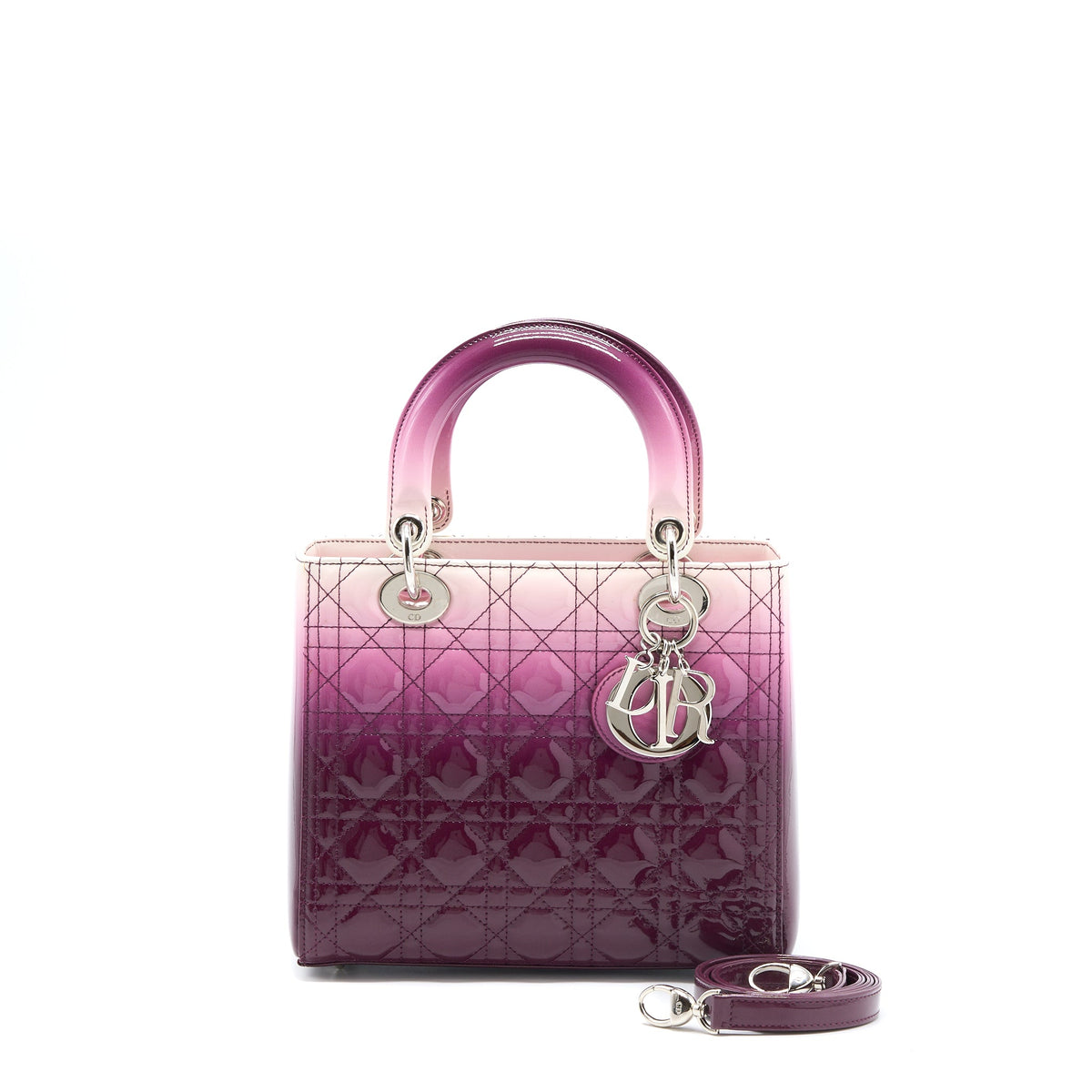 Dior Medium Lady Dior Patent White/Purple SHW